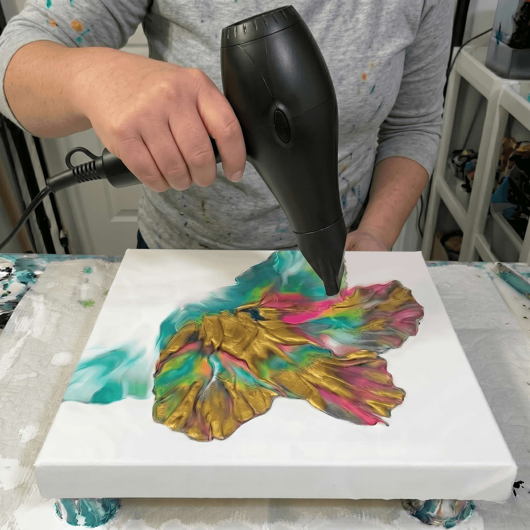 Module 4: building movement across the full canvas with controlled hairdryer passes