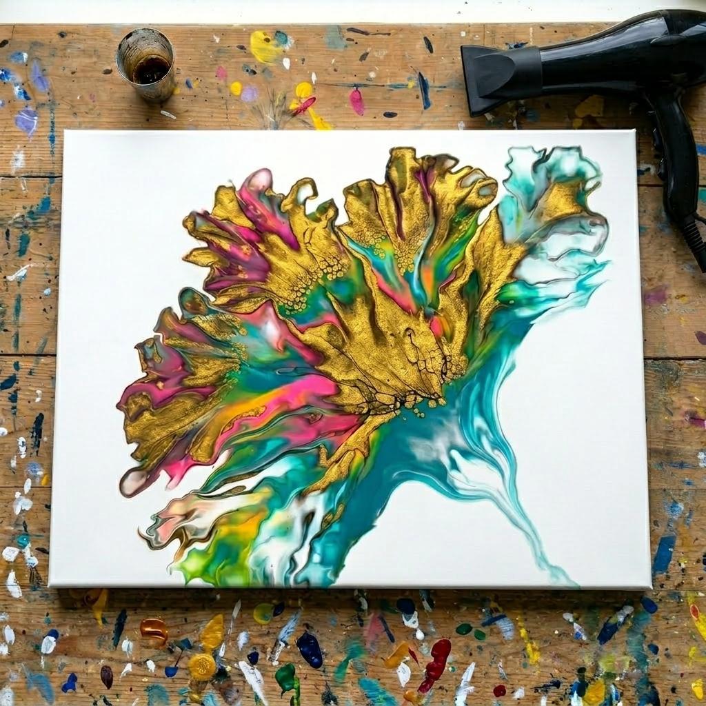 Hero: finished abstract art created using The Hairdryer Canvas Course 